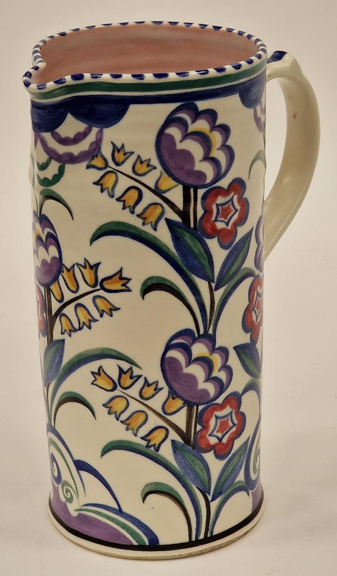 Poole Pottery BM pattern shape 120 tall jug 8" high. - Image 2 of 3