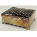Silver hallmarked wood lined cigarette box with black enamel patterned lid. Birmingham 1957.