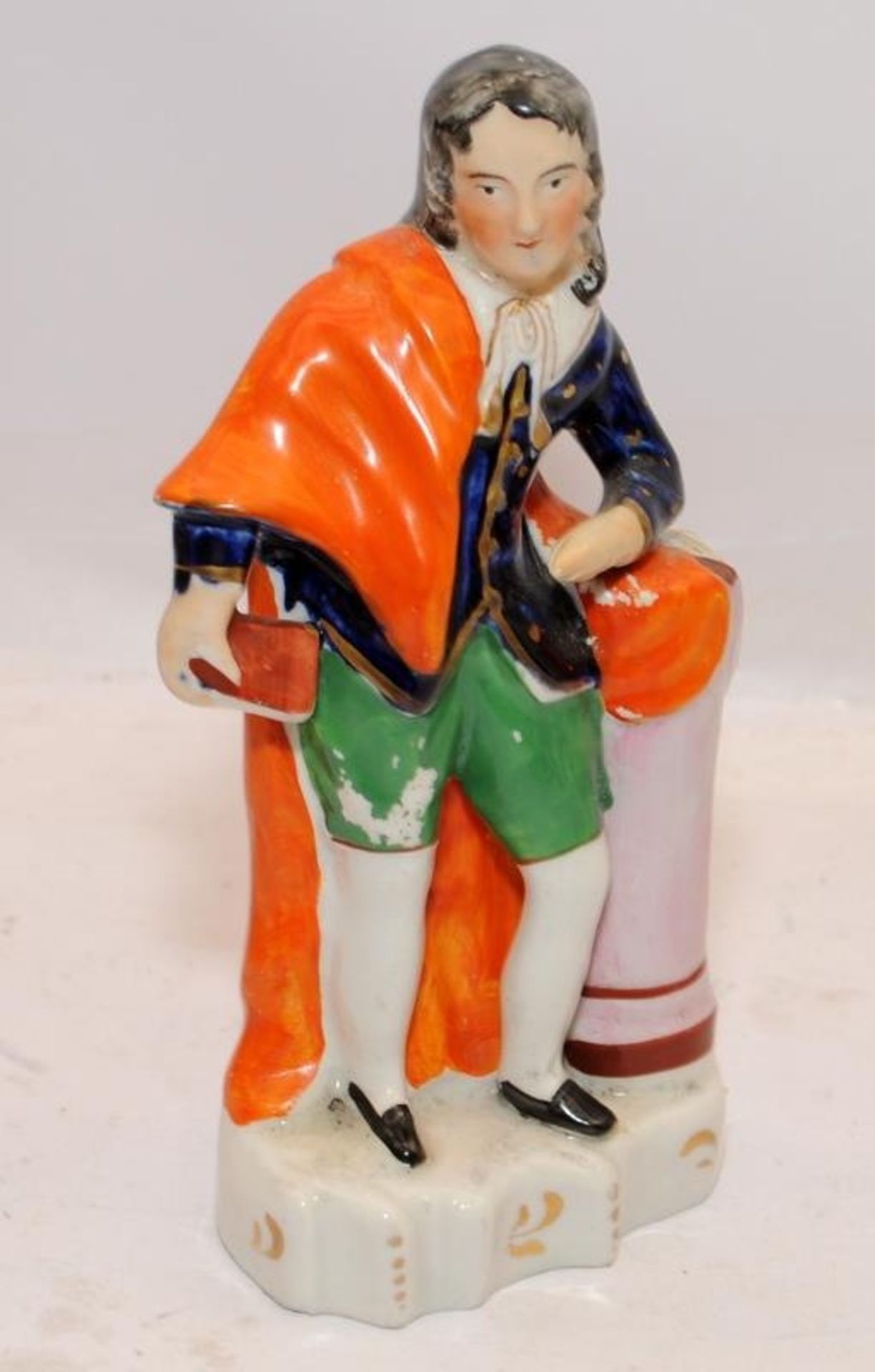 Two antique Staffordshire flatbacks. David Garrick as Richard III, 24cms tall, and thge English poet - Image 5 of 7