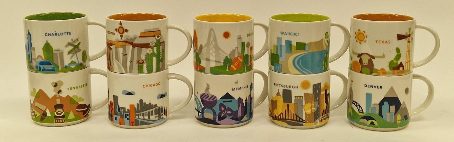 Starbucks "You Are Here" collection of U.S. porcelain mugs to include Arizona, Waikiki, Denver,