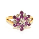 18ct gold antique set Diamond and Ruby star burst ring 4.5g size M