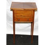 Vintage sewing box on square tapered legs with sliding top storage area with drawer under. O/all