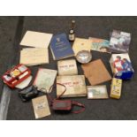 Mixed collectables to include two vintage first aid kits, cameras, ephemera and other items.
