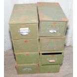8 x vintage Veteran Series stackable pressed steel modular workshop drawers in olive green