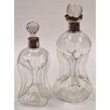 2 x Silver topped glass Dimple decanters