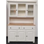Contemporary two part kitchen dresser of small form 193x129x45cm.