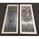 Pair wood frame leaded window panels 125x50cm