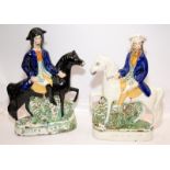 pair of large antique Staffordshire Flatbacks - Dick Turpin and Tom King on horseback. 30cms tall