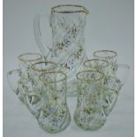 Vintage French mid 20th Century glass lemonade/drink set to include pitcher and six glasses with