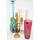 4 items of large contemporary glass vases