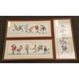Gladys Ratcliffe Tonge: Set of three framed and glazed limited edition novelty golfing prints "It'