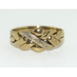 9ct gold L:adies Diamond rope ring H/M in ring as diamond size S