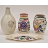 Poole Pottery PB pattern vase, ZW pattern vase together with a freeform carafe plus small dish (4)