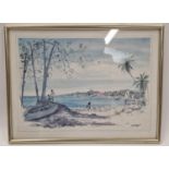 Framed print of West Coast of Barbados by GR Rust 44x34cm.