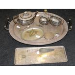 Collection of silver plate to include a large twin handled tray 67cms across including handles