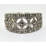 Vintage silver marcasite wide band ring Size Q