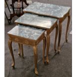 Nest of three mid century occasional/side tables with marble effect Formica tops the largest