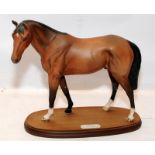 Large Royal Doulton figure of a chestnut Thoroughbred horse 'Troy' mounted on a wooden plinth