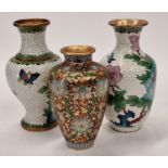 Collection of oriental cloisonne vases the largest measuring 19cm tall (3).