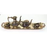 Miniature silver full hallmarked Birmingham Tea/Coffee, sugar, milk and tray, in excellent condition