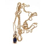 9ct gold Diamond and sapphire drop pendant necklace