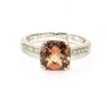 9ct white gold amber quarts and diamond shoulder ring size M