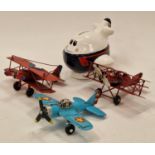 British Airways 1987 ceramic plane money box together with three contemporary plane models (4).