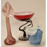 3 items of art glass to include a shaped tulip vase