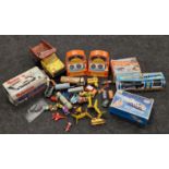 Collection of vintage toys to include Matchbox cars, Meccano and other items.