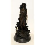 Arts and Crafts style cold cast bronzed resin figure of Aphrodite on a marble base. 32cms tall