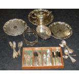 A collection of vintage silver plate to include flatware and serving pieces