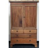 Victorian Mahogany linen press robe standing on splayed feet with 2/3 draws round drop brass handles