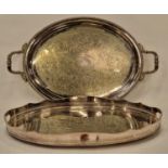 Large silver plate gallery tray together a twin handled butlers tray