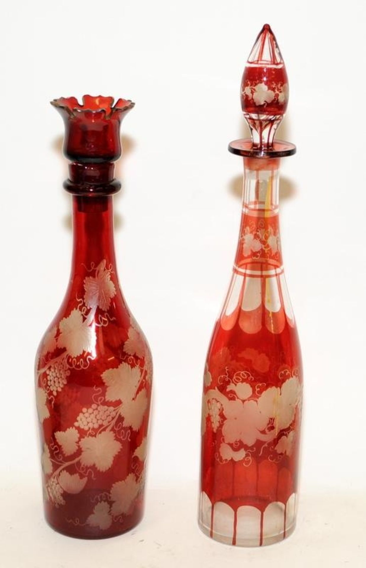 Collection of French rouge glass to include decanters. 5 items in lot, tallest is 39cms - Image 2 of 4