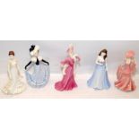 5 x Coalport figurines including Tender Love, Lady Grace, Crystal, Ellie and Lady Lilian