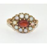 9ct gold ladies antique set garnet and Pearl ring size M