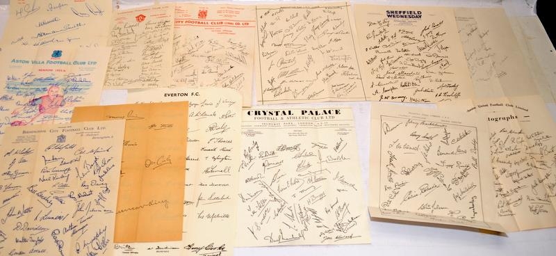 Collection of vintage football club printed autograph sheets, mostly dating from mid 1950's. These