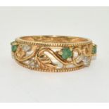 9ct gold ladies antique set Emerald and Diamond ring size M