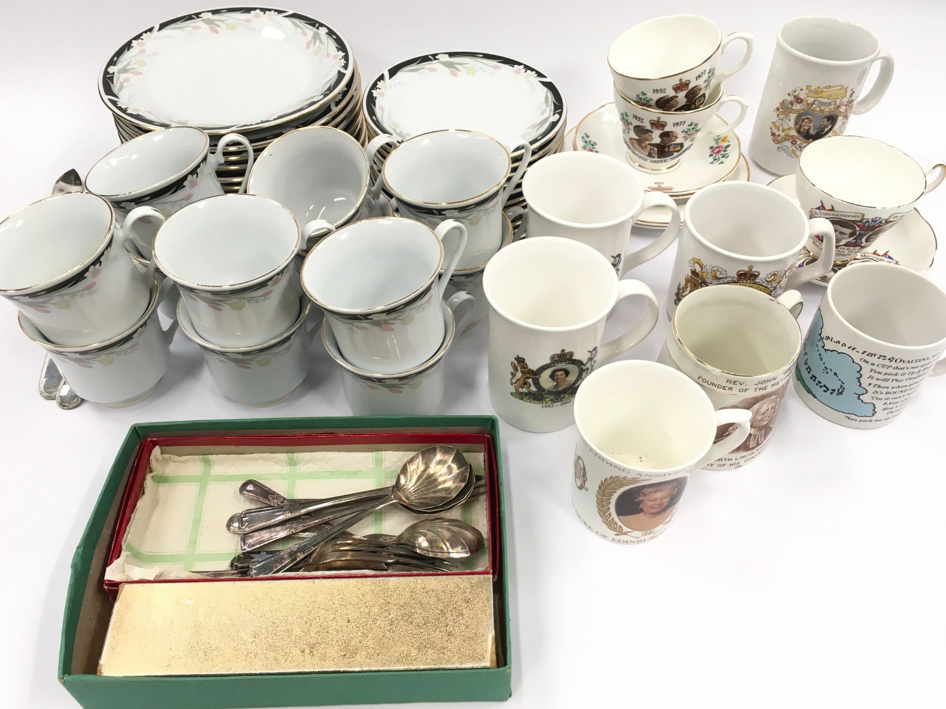 Crown Ming part tea set together with a collection of commemorative china cups and some silver - Image 2 of 3