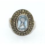Blue stone and macasite silver ring Size N