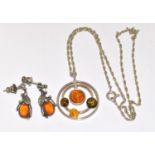 1970's Baltic green/honey amber 925 silver pendant.