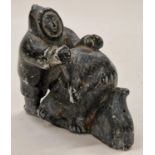 1970s Vintage first nation Inuit soapstone carving of "A Seal Hunter" 13x13x7cm