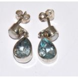 Lovely blue Topaz cultured pearl 925 silver drop earrings.