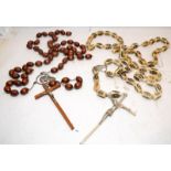 Two sets of vintage African Rosary Beads with large Crucifixes. One made from a hard wood, the other