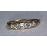 5 Stone diamond 18ct gold ring approx 0.60points and 3.3g Size P