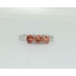 9ct White gold ladies 3 stone Tourmaline ring size N