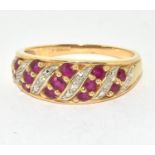 14ct white and yellow gold Diamond and Ruby stripe pattern ring size U