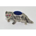 A Silver Fox pincushion with Ruby Eyes