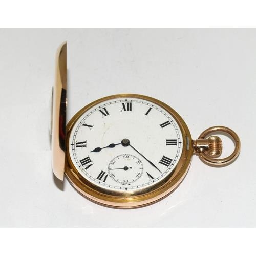 9ct gold side wind half hunter pocket watch set with enamel face and roman numerals with - Image 3 of 10