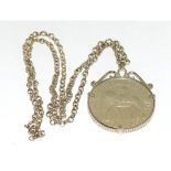 Large English silver coin pendant necklace